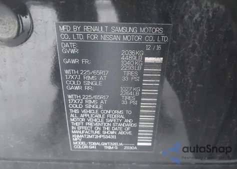 2017 Nissan Rogue Sv from USA, damaged, VIN KNMAT2MT2HP534311